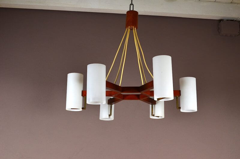 Lustre design scandinave en teck & verre vintage année 1960 ... Lustres désign Vintage