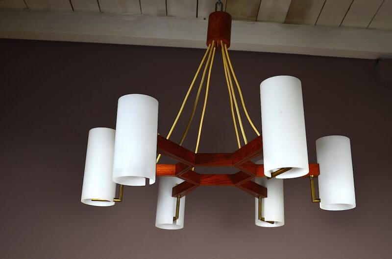 Lustre design scandinave en teck & verre vintage année 1960 ... Lustres désign Vintage