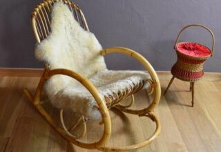 Rocking Chair en Rotin Design Vintage 1960