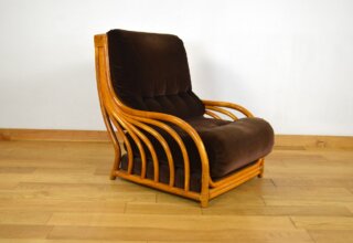 Fauteuil Bambou & Cuir Édition Maugrion Vintage 1960