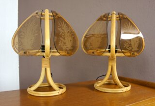 Paire de Lampe en Bambou et Rotin Vintage 1960 Italie
