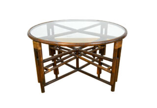Table Ronde Monte et Baisse en Bambou et Verre 1980