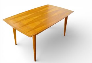 Table en Chêne Blond & Pieds Compas Vintage 1960