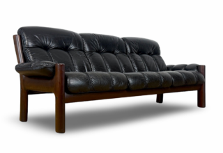 Banquette / Canapé Scandinave en Cuir Vintage 1960